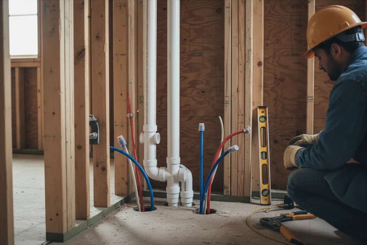 Drain and supply rough-in during Sump Pump Repair in Arden