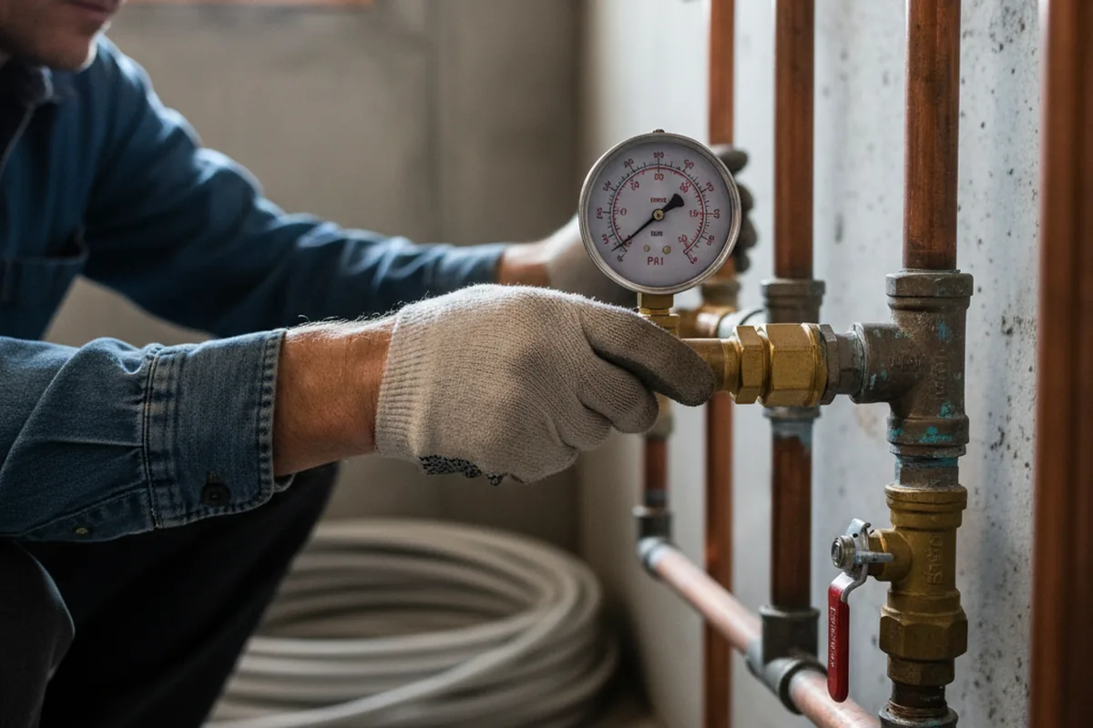 Pressure testing a repaired line during Water Line Repair in Arden